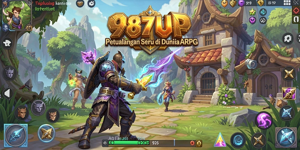 Screenshot menunjukkan aksi pertempuran epik dalam 987UP di dunia ARPG.