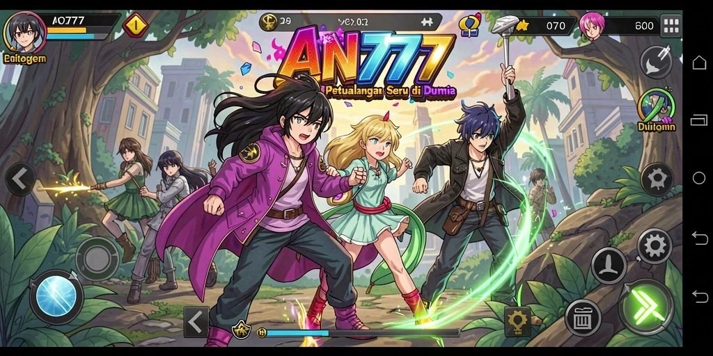 Tampilan gameplay AN777 menampilkan karakter anime dalam aksi yang dinamis.