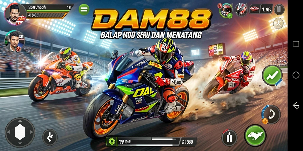 Screenshot menampilkan aksi balapan seru di DAM88.