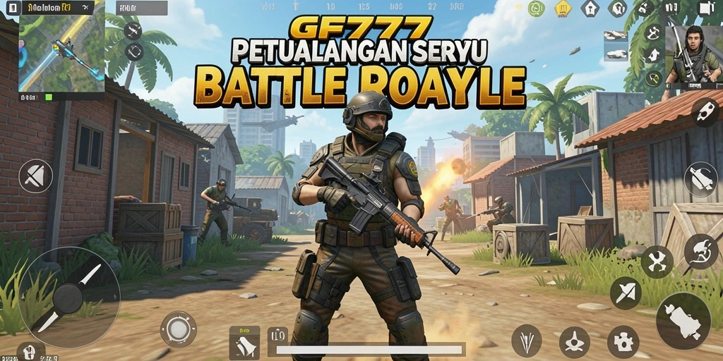 Tangkapan layar utama GF777 menampilkan aksi seru dalam Battle Royale.