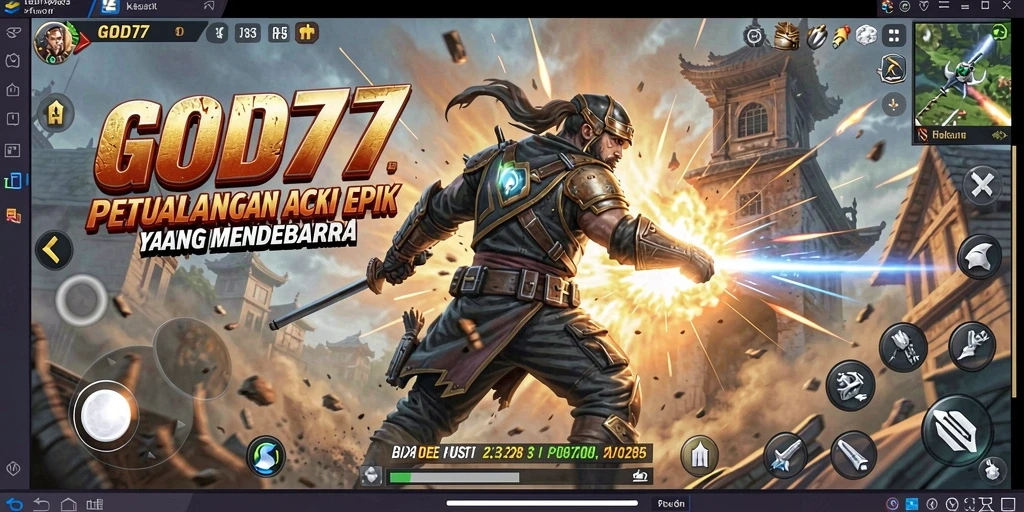 Tampilan gameplay aksion yang mendebarkan dari GOD77.