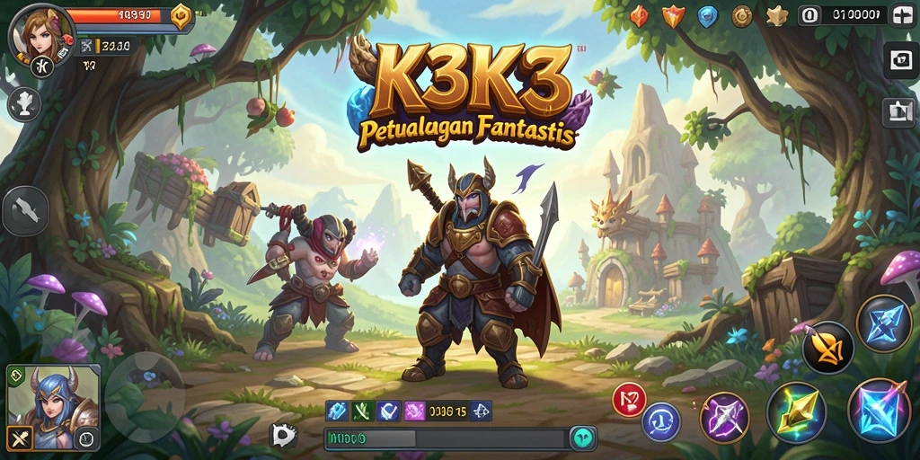 Screenshot K3K3 menampilkan momen pertempuran epik dengan karakter unik.