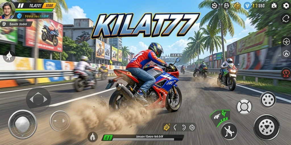 Gameplay KILAT77 menampilkan balapan motor yang mendebarkan dan penuh aksi.