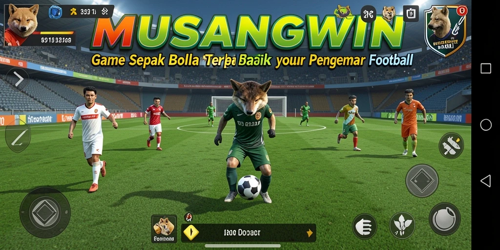 Tampilan utama gameplay MUSANGWIN yang menampilkan aksi sepak bola menarik.