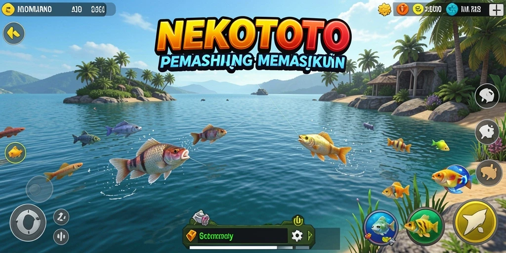 Gameplay NEKOTOTO yang menarik dengan aksi memancing seru.