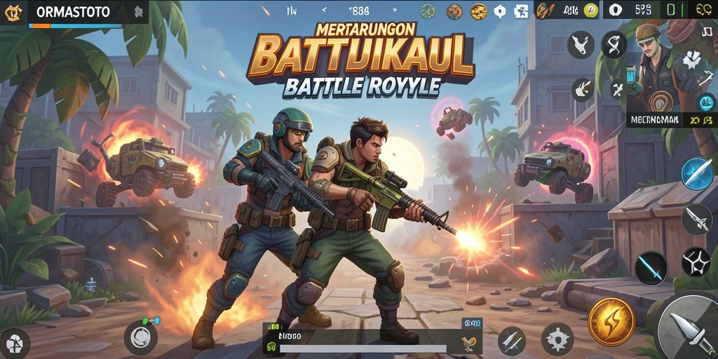 Screenshot gameplay ORMASTOTO yang menunjukkan pertarungan intens di arena Battle Royale.