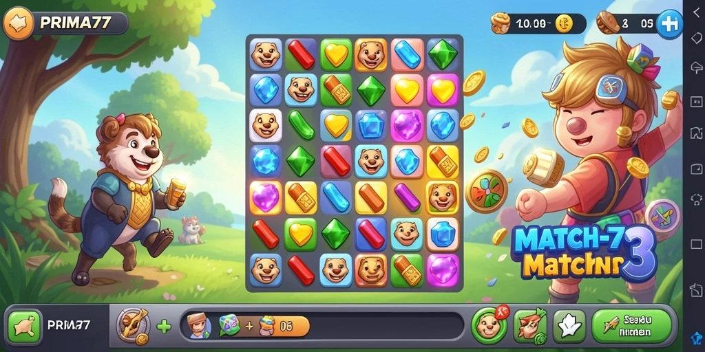 Tampilan gameplay seru dalam permainan Match-3 PRIMA77.