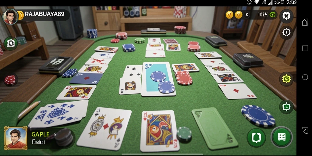 Screenshot gameplay RAJABUAYA89 menampilkan pertandingan Gaple yang seru.