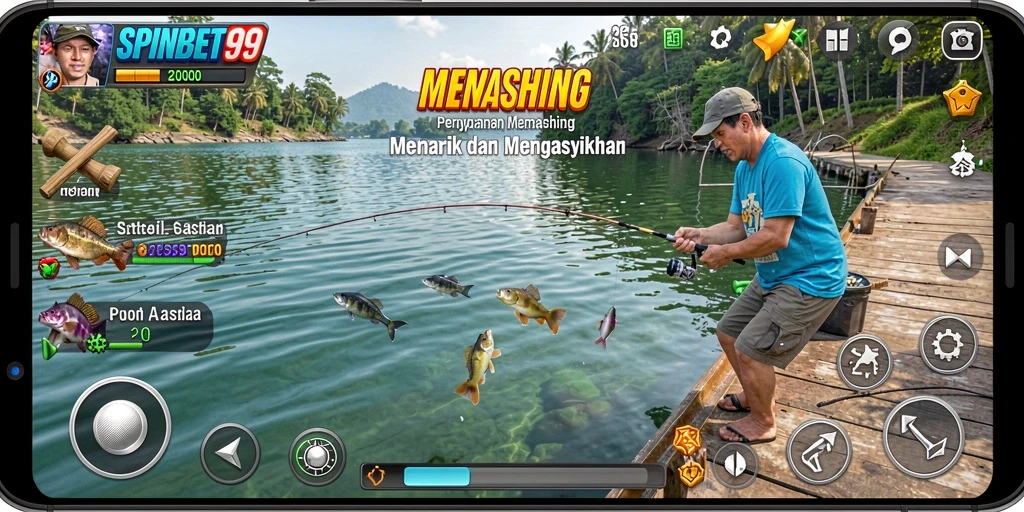 Tampilan seru gameplay Fishing di SPINBET99 dengan aksi menangkap ikan.