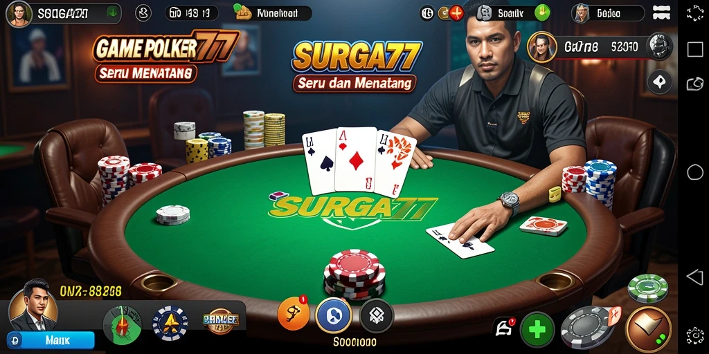 Screenshot gameplay <strong>SURGA77</strong> yang menunjukkan aksi poker yang mendebarkan.