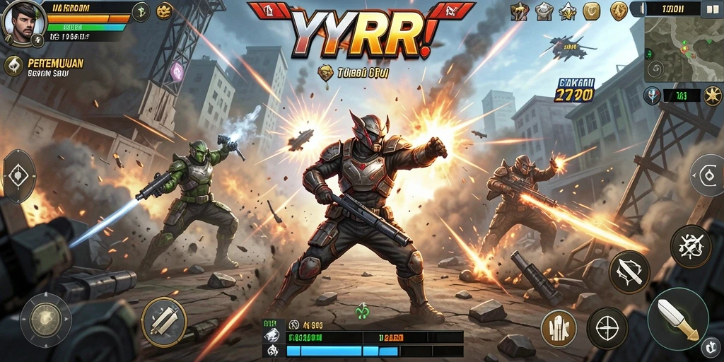 Tampilan gameplay YYRR yang penuh aksi dan pertarungan seru.